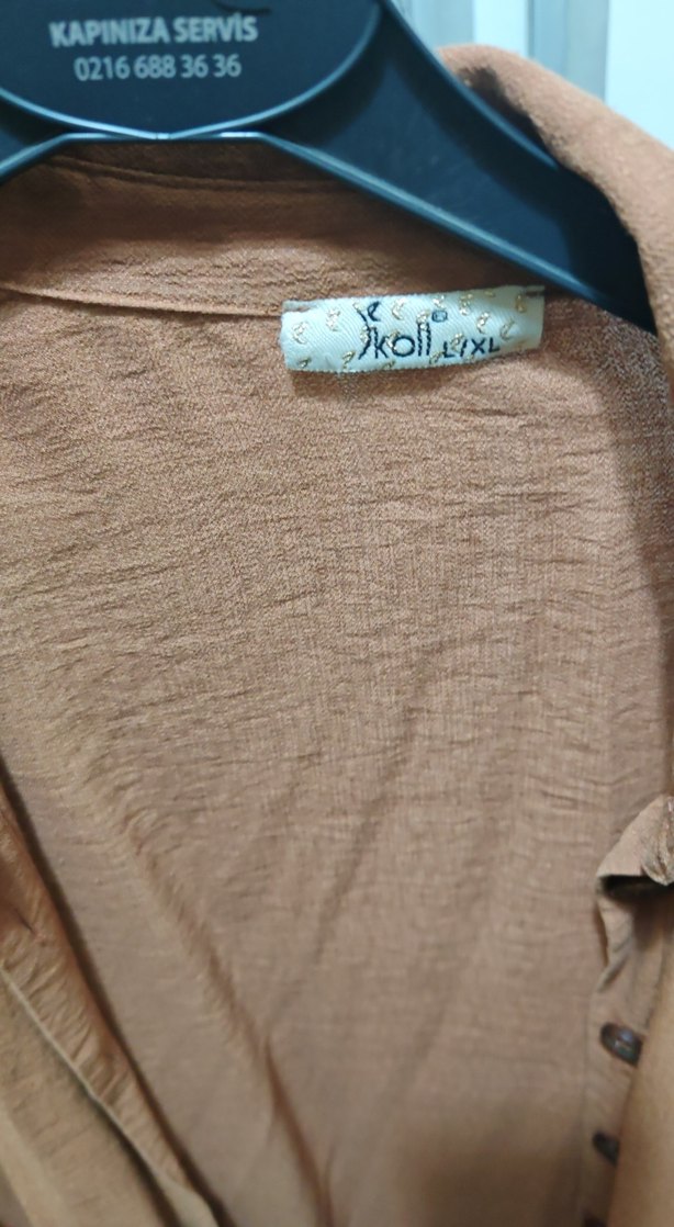 Bej Uzun Kollu Keten Kadın Gömlek pantolon - Görsel 2