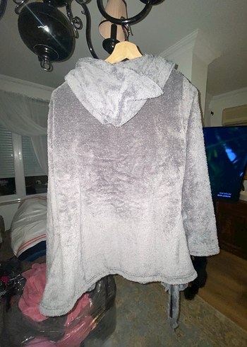 Pembe , gri  Mini Kadın sabahlık - Görsel 3