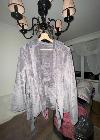 Pembe , gri  Mini Kadın sabahlık - Görsel 6