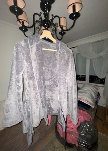 Pembe , gri  Mini Kadın sabahlık - Görsel 5