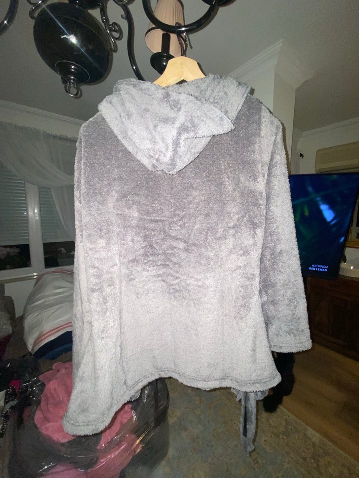 Pembe , gri  Mini Kadın sabahlık - Görsel 3