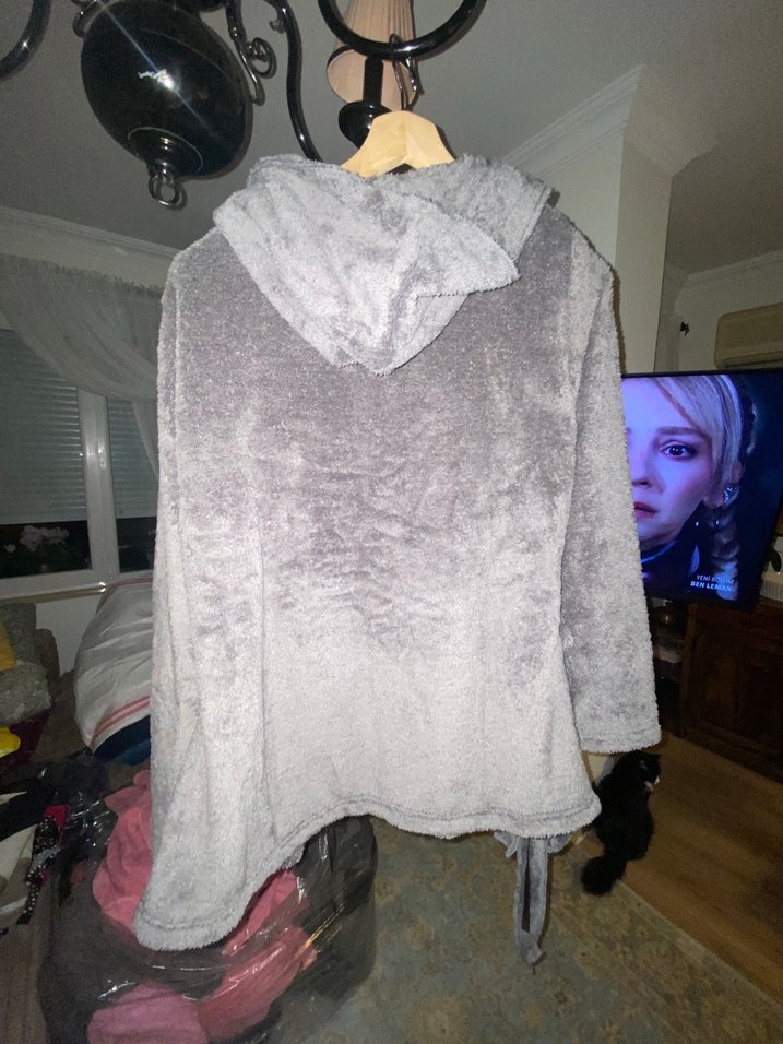 Pembe , gri  Mini Kadın sabahlık - Görsel 4