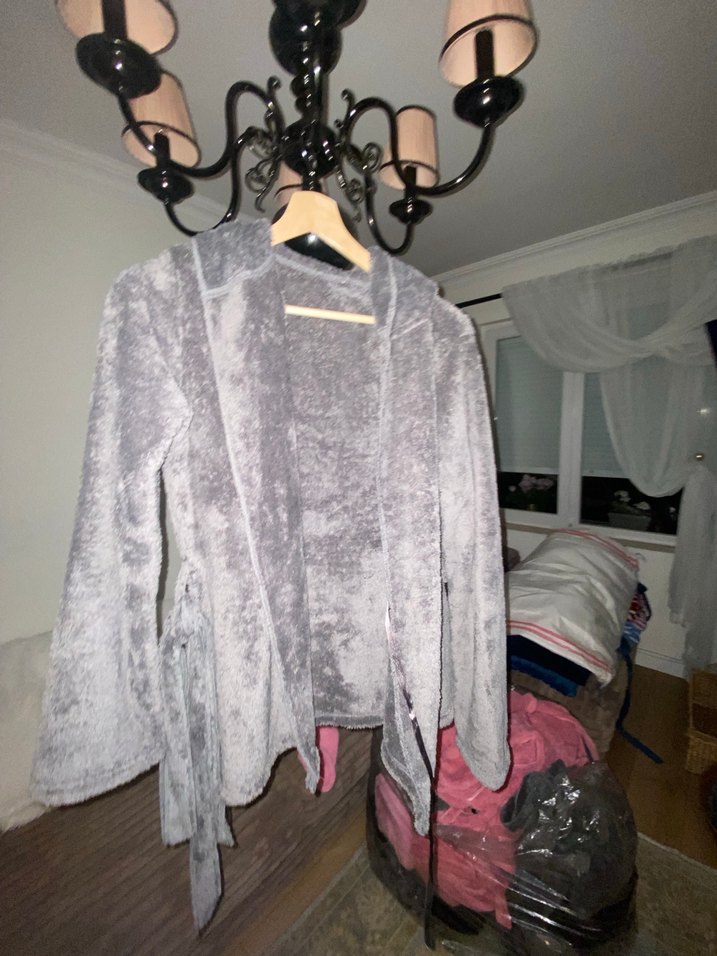 Pembe , gri  Mini Kadın sabahlık - Görsel 5