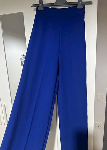 Kadın Mavi Salaş Kesim Kumaş Pantolon - Görsel 5