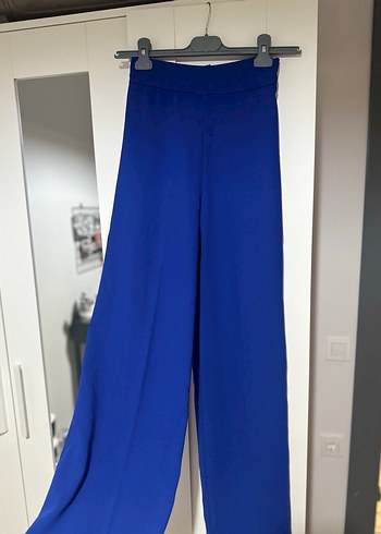 Kadın Mavi Salaş Kesim Kumaş Pantolon - Görsel 4