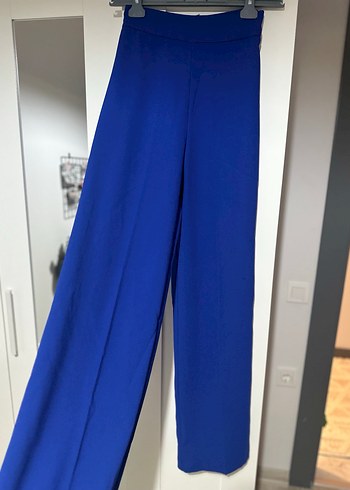 Kadın Mavi Salaş Kesim Kumaş Pantolon - Görsel 3