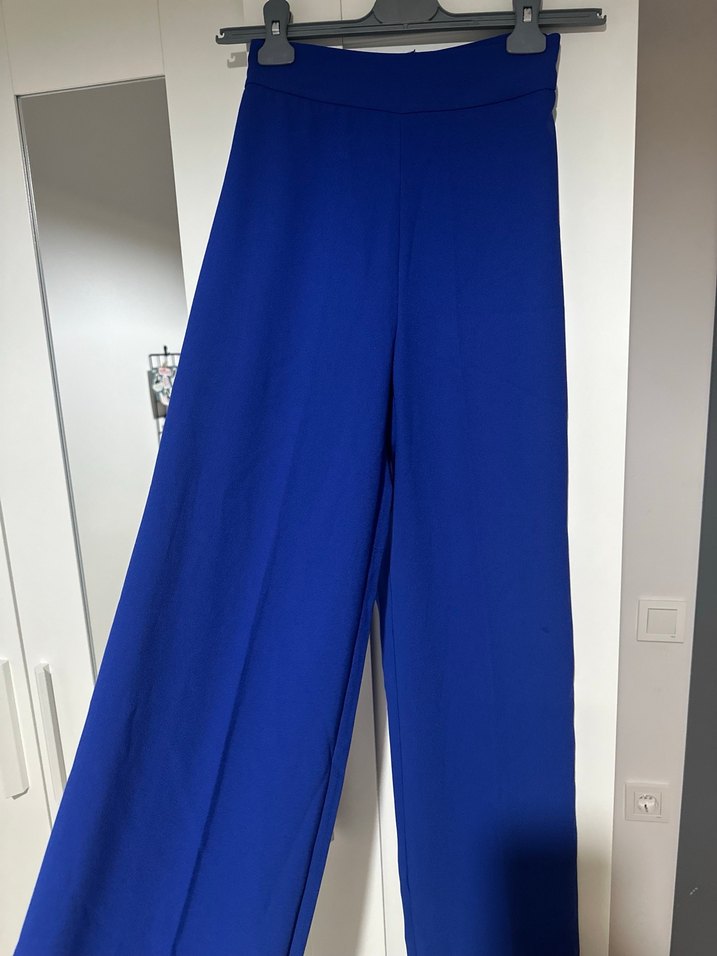 Kadın Mavi Salaş Kesim Kumaş Pantolon - Görsel 5