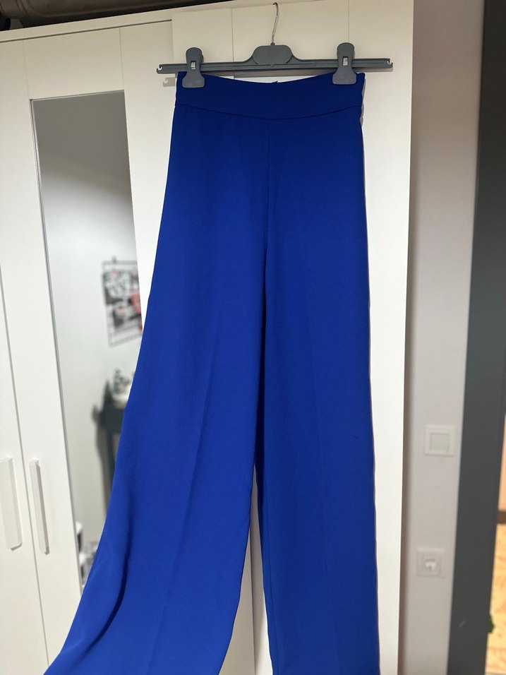 Kadın Mavi Salaş Kesim Kumaş Pantolon - Görsel 4