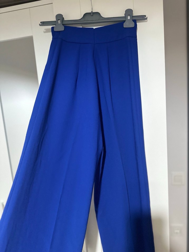 Kadın Mavi Salaş Kesim Kumaş Pantolon - Görsel 2