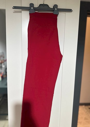 Kadın Kırmızı Keten Kumaş Pantolon - Görsel 2