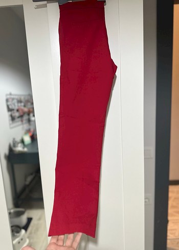 Kadın Kırmızı Keten Kumaş Pantolon - Görsel 3