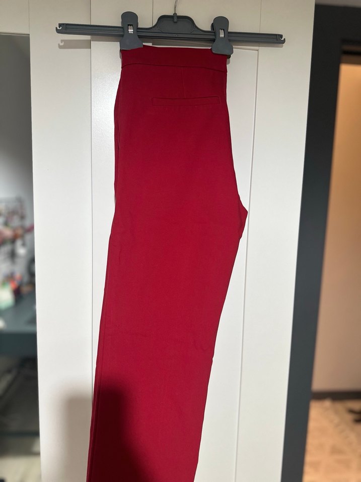 Kadın Kırmızı Keten Kumaş Pantolon - Görsel 2