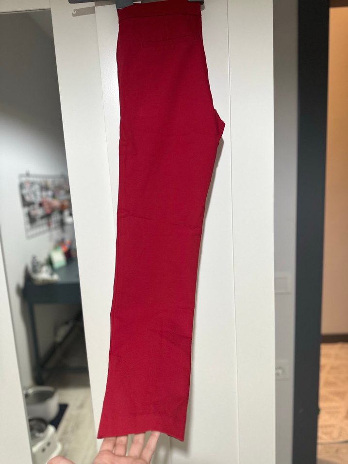 Kadın Kırmızı Keten Kumaş Pantolon - Görsel 3