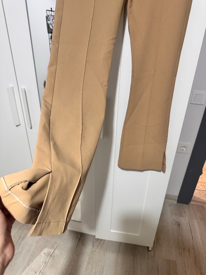 Bej Likrakı Kumaş Kadın Pantolon - Görsel 2