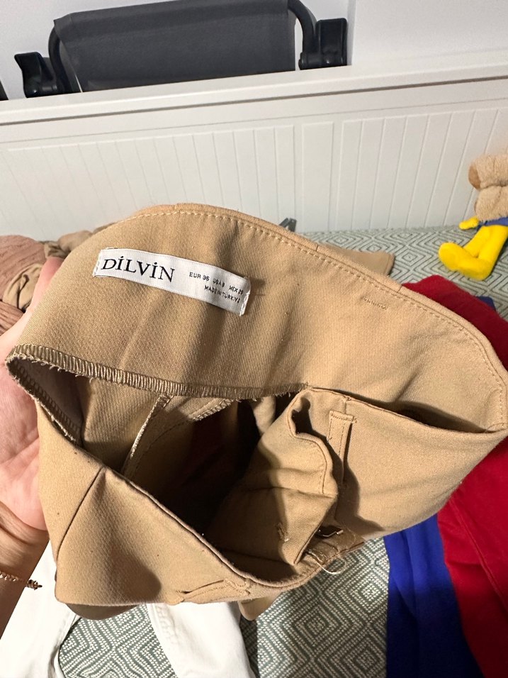 Bej Likrakı Kumaş Kadın Pantolon - Görsel 5