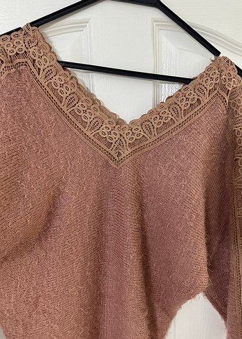 V Yaka Bej Örgü Kırçıllı Bohem Kazak - Görsel 3