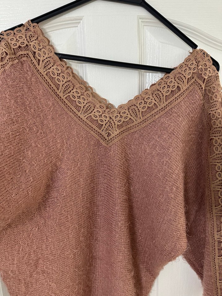 V Yaka Bej Örgü Kırçıllı Bohem Kazak - Görsel 3