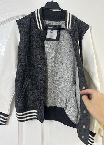 Gri Baskılı Denim Spor Kadın Bomber Ceket - Görsel 2