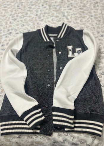 Gri Baskılı Denim Spor Kadın Bomber Ceket - Görsel 3