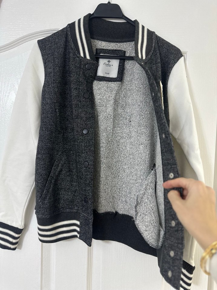 Gri Baskılı Denim Spor Kadın Bomber Ceket - Görsel 2