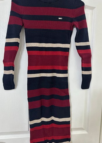 U.s Polo Bordo Çizgili Uzun Triko Kadın Elbise - Görsel 2