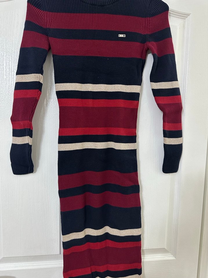 U.s Polo Bordo Çizgili Uzun Triko Kadın Elbise - Görsel 2