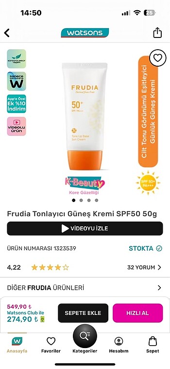 Ton eşitleyici fruida 50 faktör güneş kremi