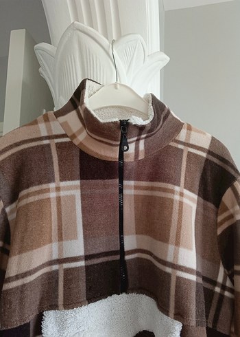 l Beden kahverengi Renk Kahverengi Ekose Yumuşak Kumaşlı Sweatshirt