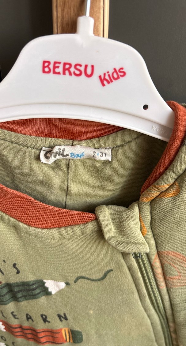 Uzun Kollu Fermuarlı Bebek Tulum Gri 2-3 yaş - Görsel 4