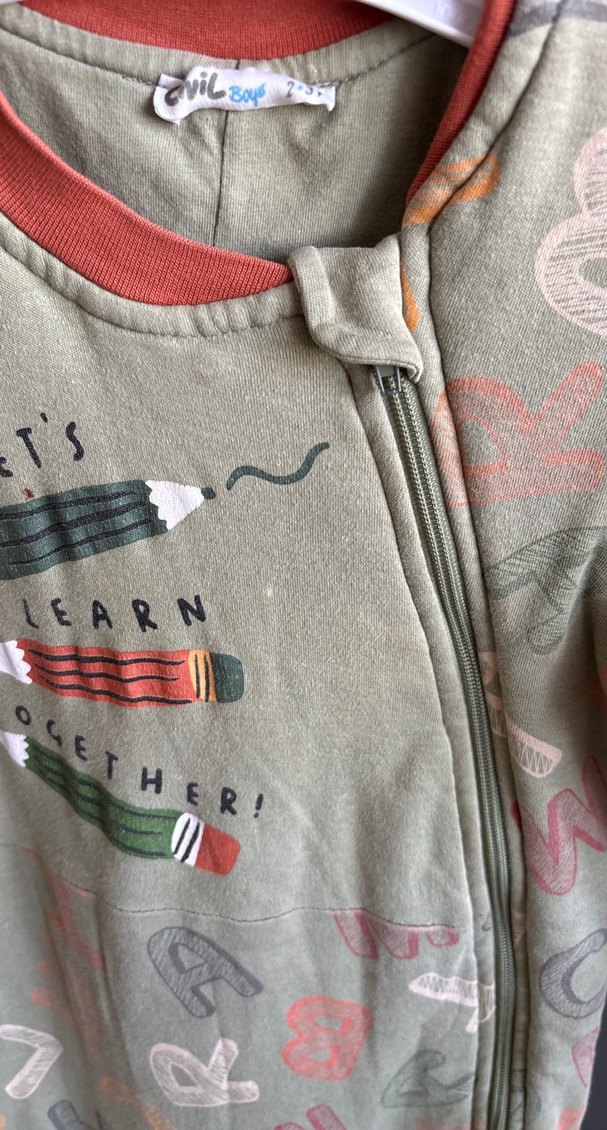 Uzun Kollu Fermuarlı Bebek Tulum Gri 2-3 yaş - Görsel 3