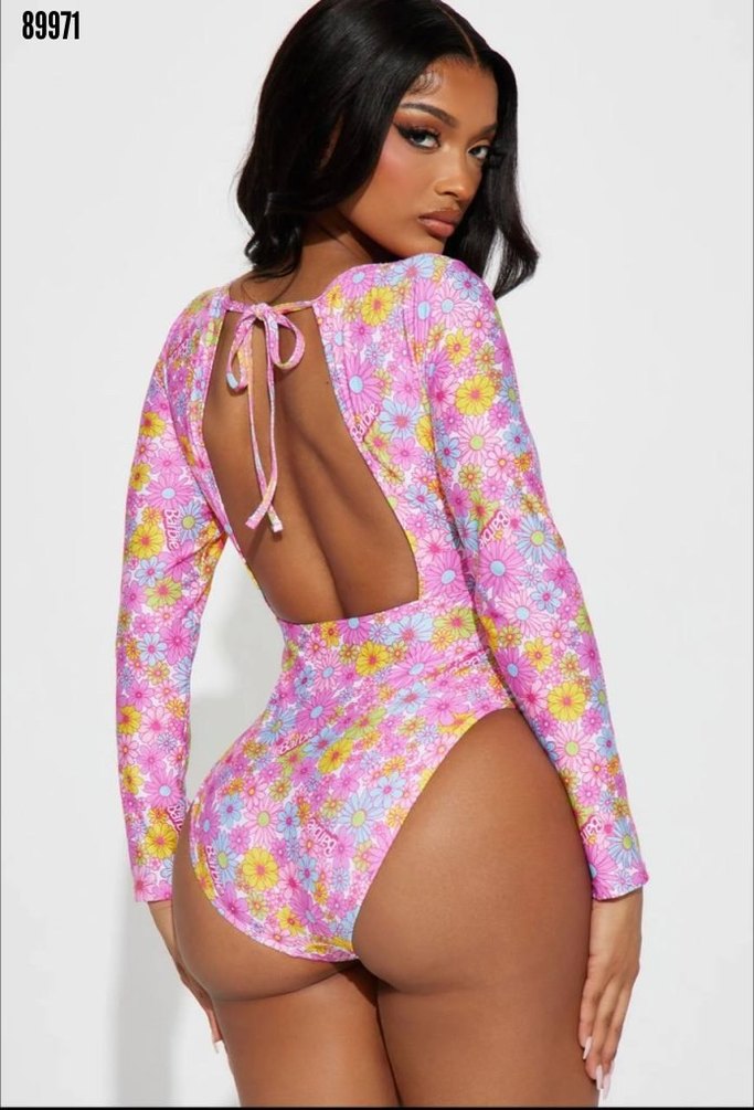 Uzun Kollu Bağcıklı Tie-Dye Monokini - Görsel 2