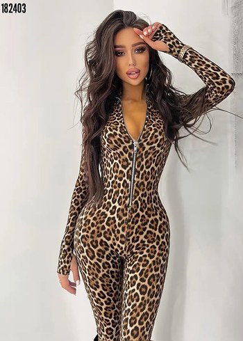 Leopar Desenli Kadın Tulum - Görsel 4