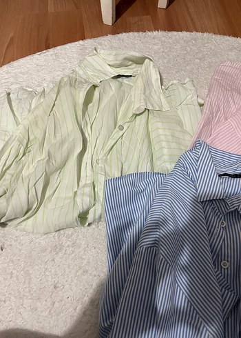 Çok Renkli Çizgili Pamuklu Kadın Gömlek - Görsel 8