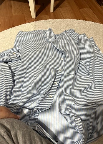 Çok Renkli Çizgili Pamuklu Kadın Gömlek - Görsel 5