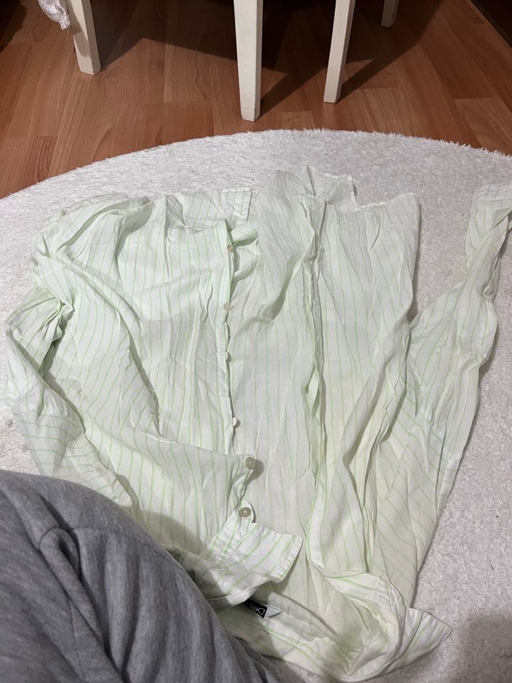 Çok Renkli Çizgili Pamuklu Kadın Gömlek - Görsel 4