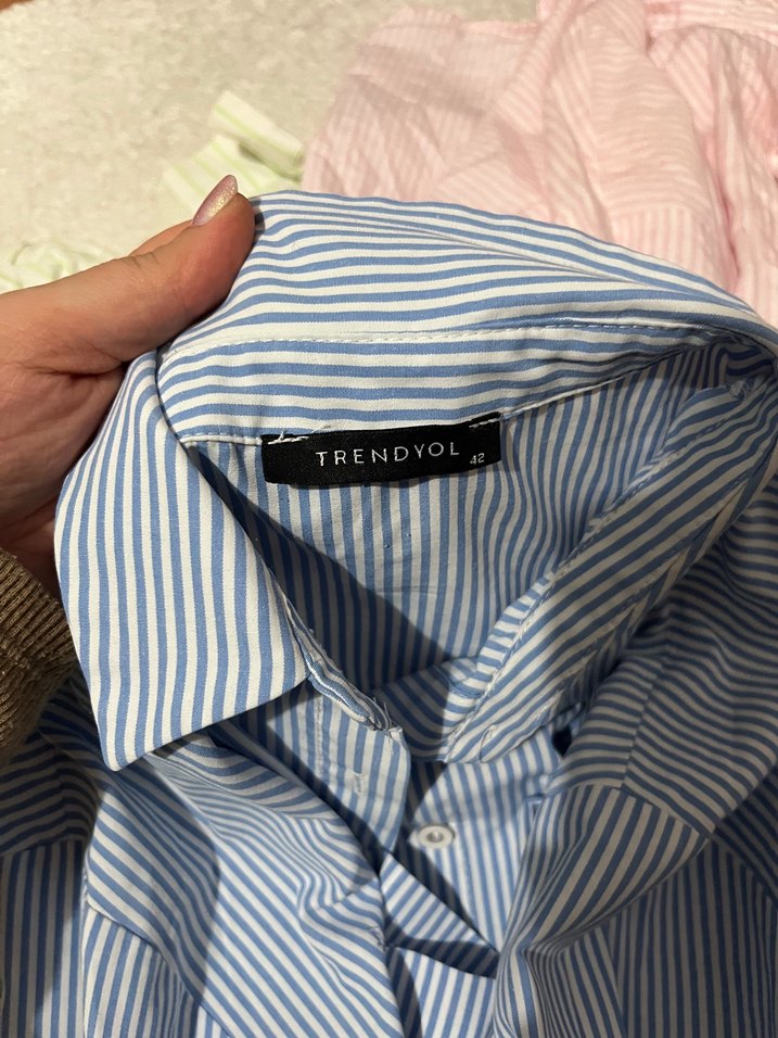 Çok Renkli Çizgili Pamuklu Kadın Gömlek - Görsel 3