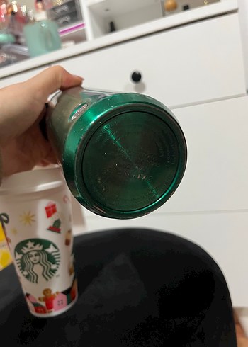 Starbucks yeşil metal termos ve desenli kupa - Görsel 5