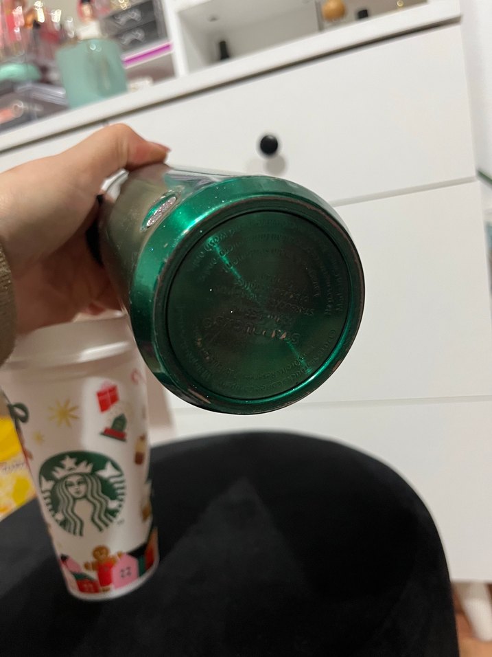 Starbucks yeşil metal termos ve desenli kupa - Görsel 5