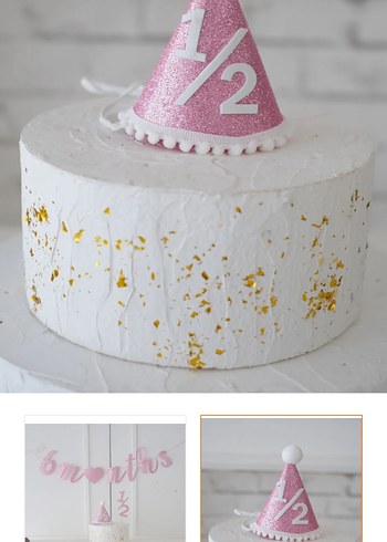 Pembe Pastel 1/2 Yaş Parti Şapkası - Görsel 2