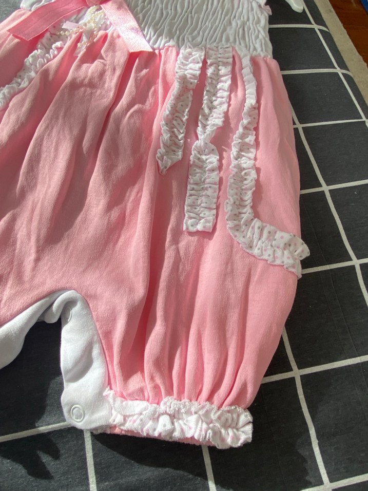 Pembe Nakışlı Fırfırlı Bebek Kız Tulum - Görsel 3