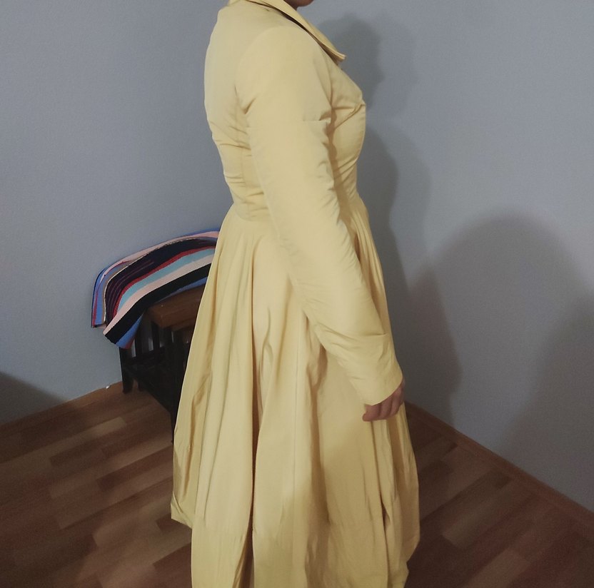 Sarı  Uzun Düğmeli Kadın Trençkot - Görsel 2