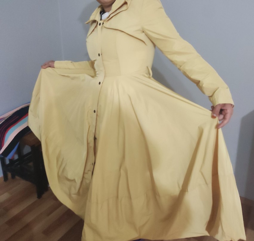 Sarı  Uzun Düğmeli Kadın Trençkot - Görsel 4