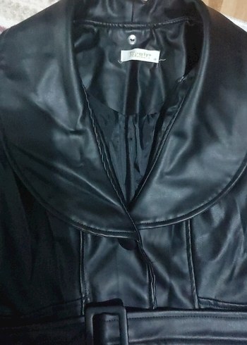 Kadın Siyah Deri Kemerli Uzun ceket - Görsel 5