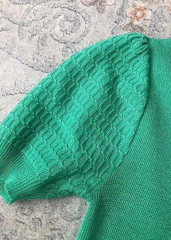 Yeşil V Yaka Kısa Kollu Triko Kazak - Görsel 3