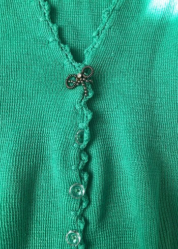 Yeşil V Yaka Kısa Kollu Triko Kazak - Görsel 2