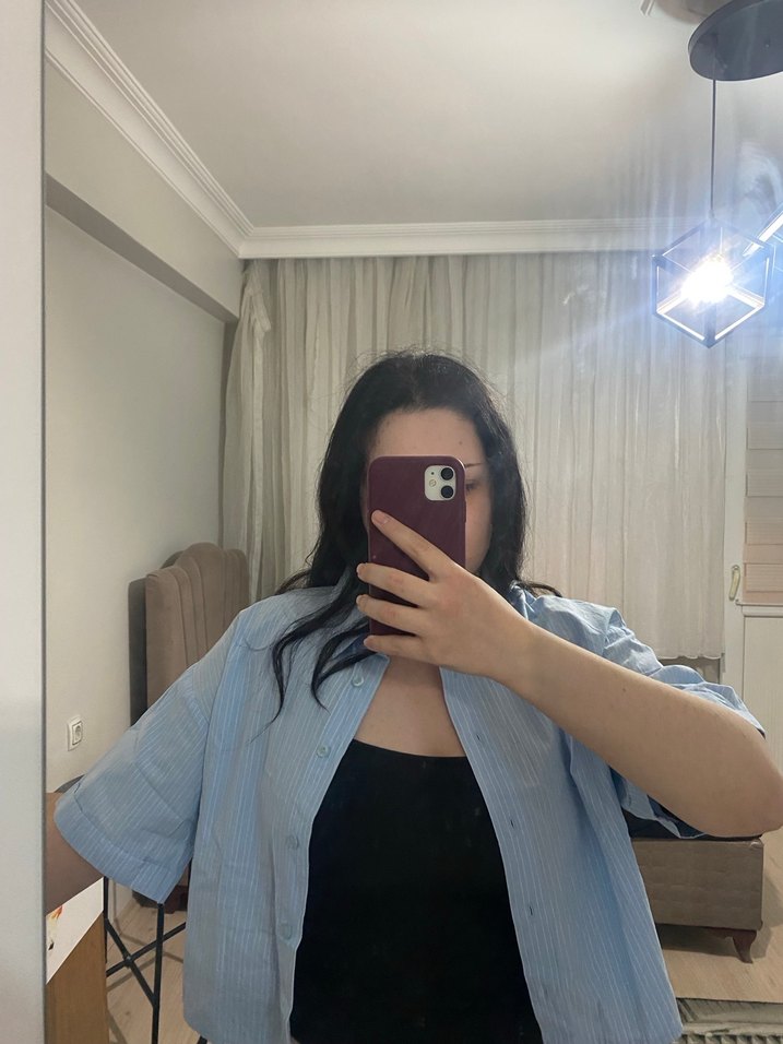 mavi crop gomlek - Görsel 2