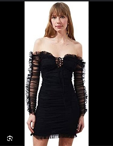TRENDYOLMİLLA SİYAH DRAPE TÜL ELBİSE