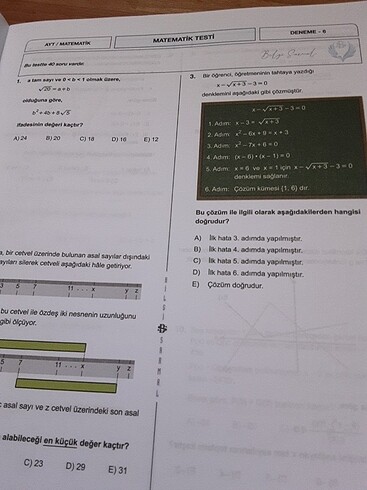  Beden Renk Bilgi sarmal ayt matematik deneme