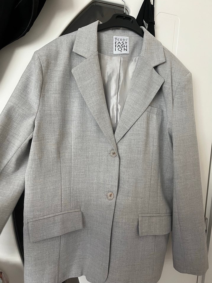 Gri Düğmeli Kadın Blazer Ceket - Görsel 3