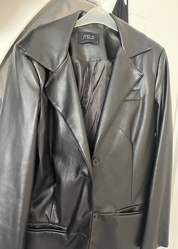 Siyah Suni Deri Blazer Ceket - Görsel 2